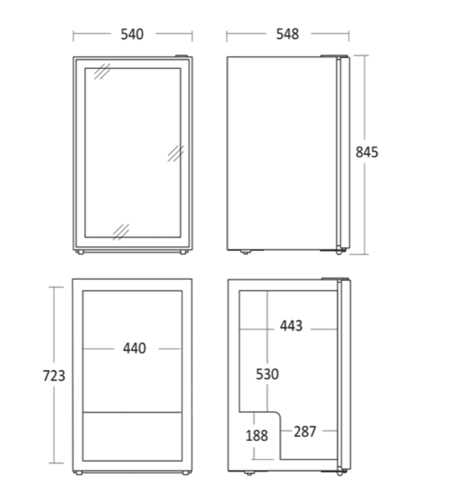 Scandomestic display kjøleskap sort 84,5 cm DC126BB 
