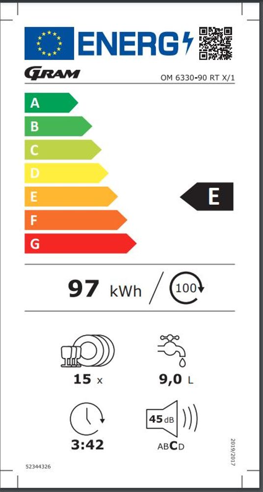 Gram oppvaskmaskin 60 cm rustfritt stål OM 6330-90 RT X/1 