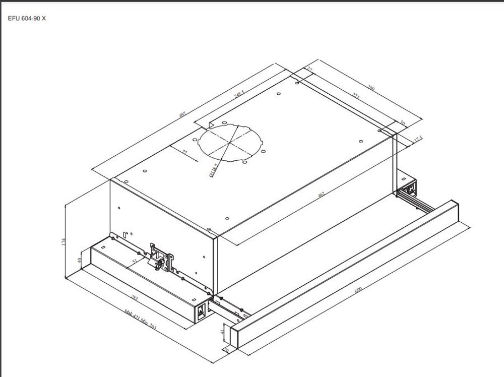 Gram uttrekksventilator stål 60 cm EFU 604-90 X