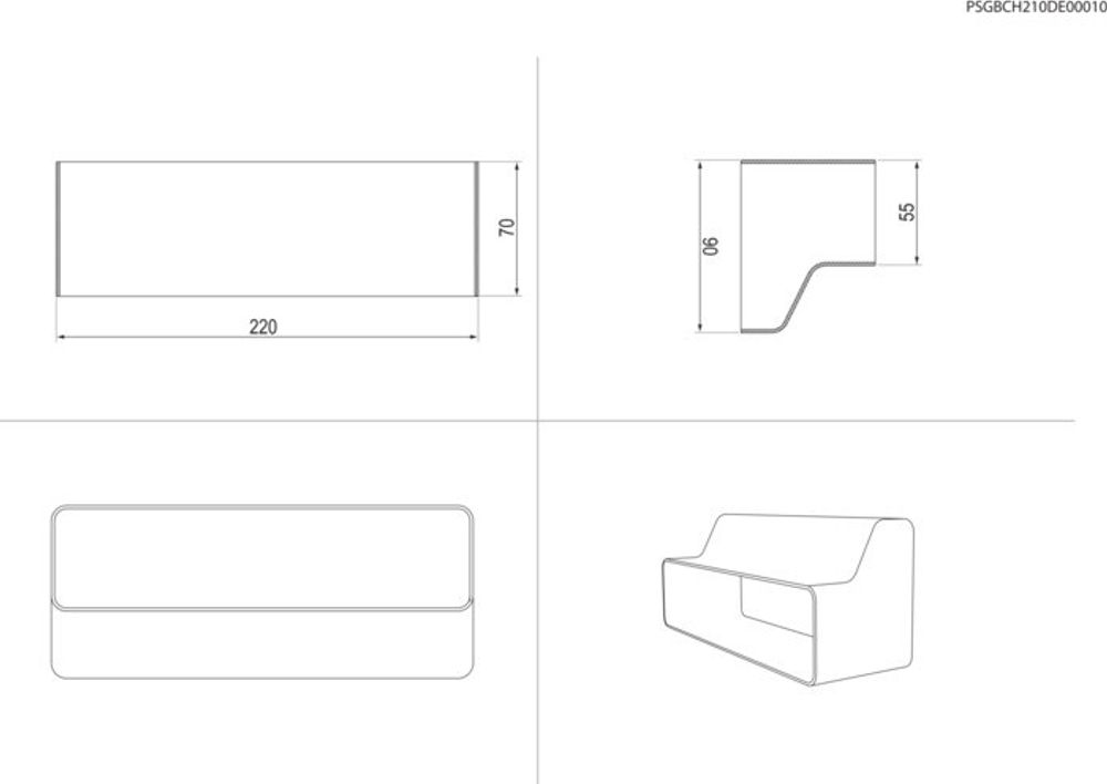 Electrolux rektangulær rett overgang (220 mm) fra 90 mm til 55 mm M2CKCF11